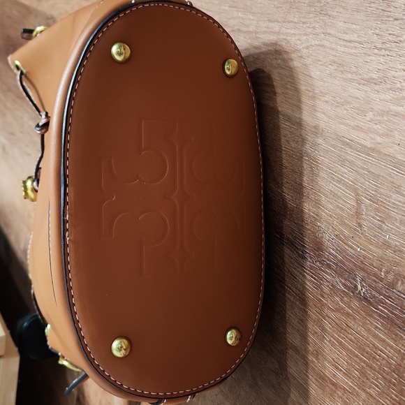 Tory Burch T Monogram Leather Moose Brown Bucket Bag Luxury NWOT! - Picture 7 of 9